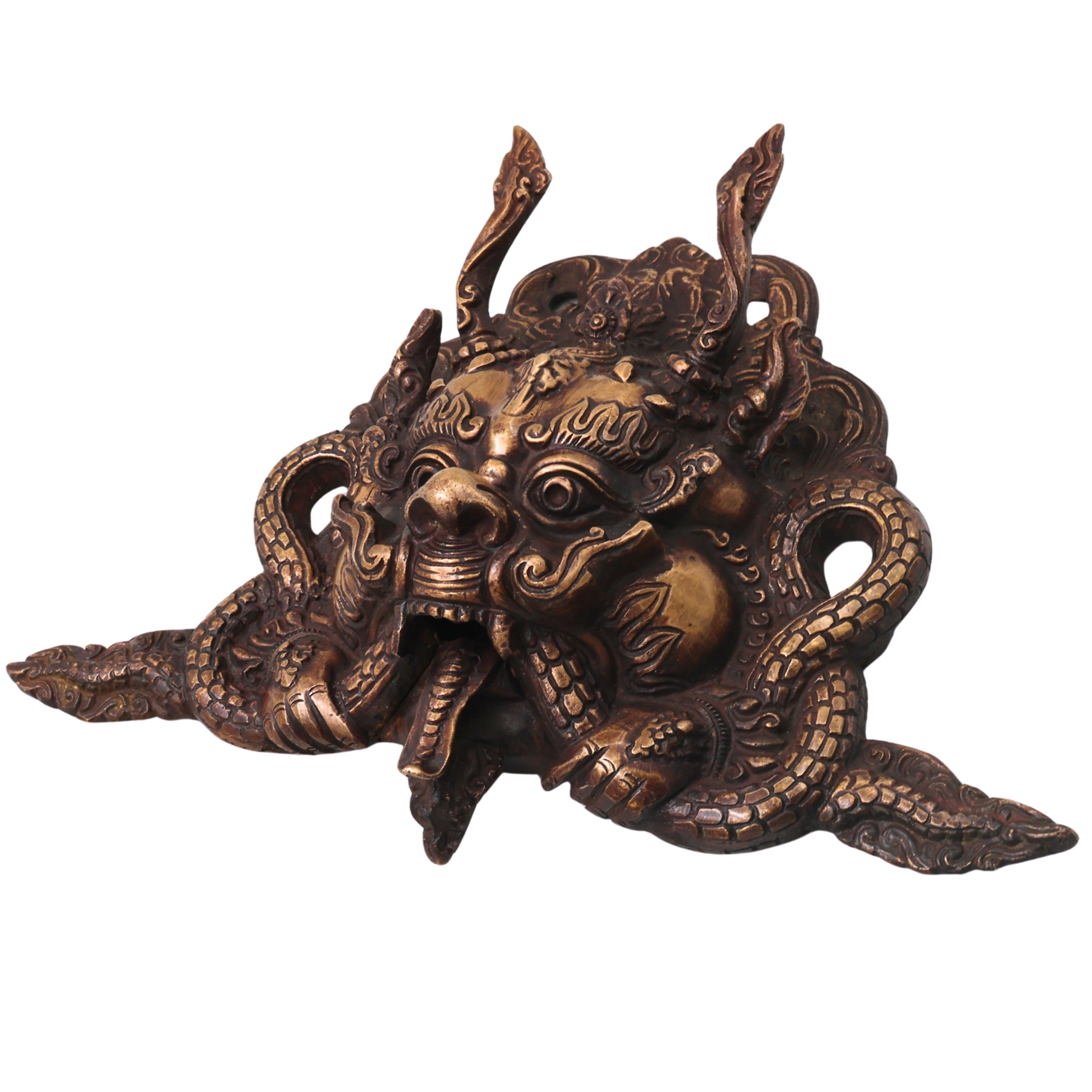 Handcrafted Brass Kaal Bhairava Face Sculpture, Traditional Bhairav Wall Hanging for Pooja, Vastu & Temple Decor, Gold, 7.5 Inch, 1 Piece