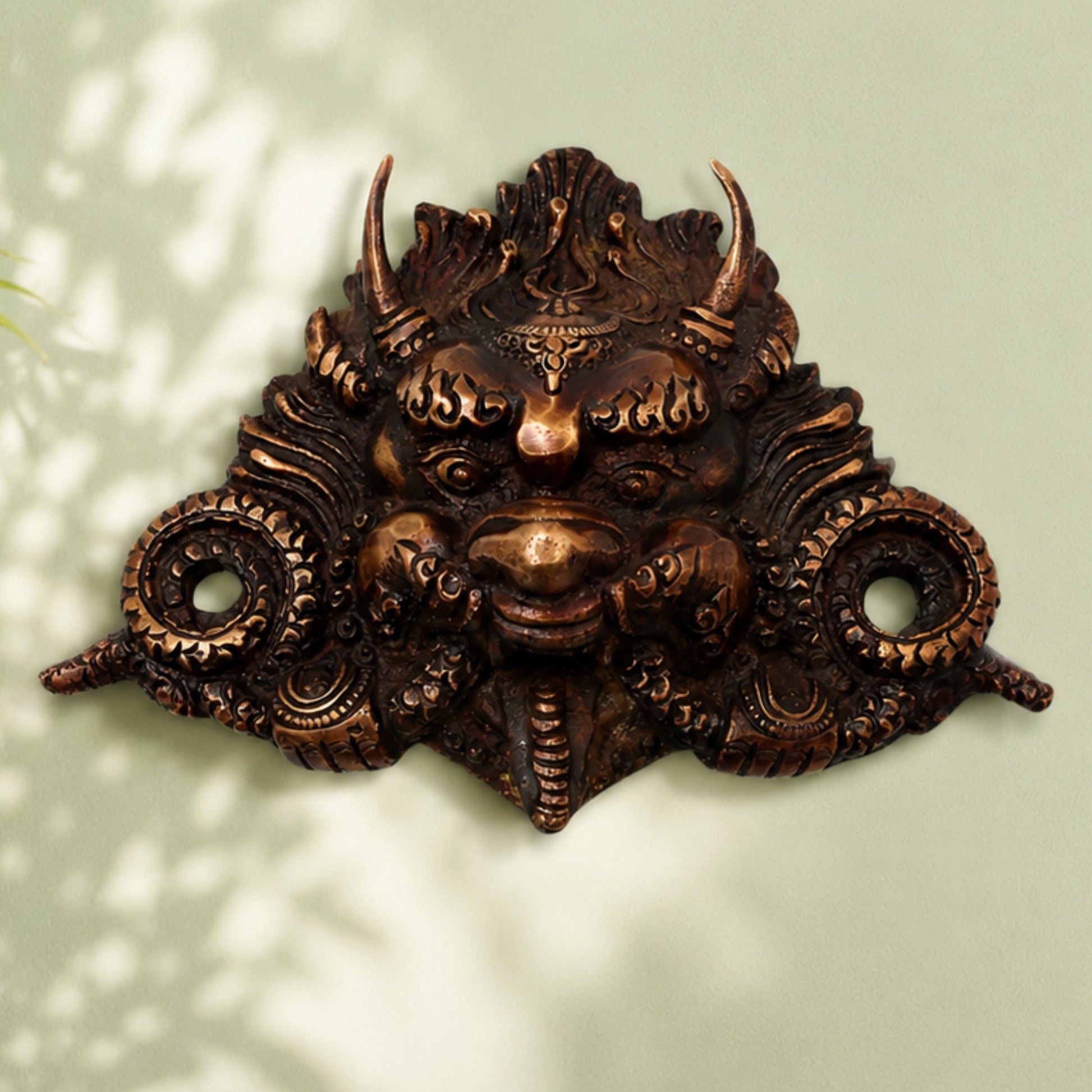 Handcrafted Brass Bhairava Face Wall Sculpture, Lord Kala Bhairav Mask for Temple, Vastu, Pooja & Spiritual Decor, Gold, 4.5 Inch, 1 Piece
