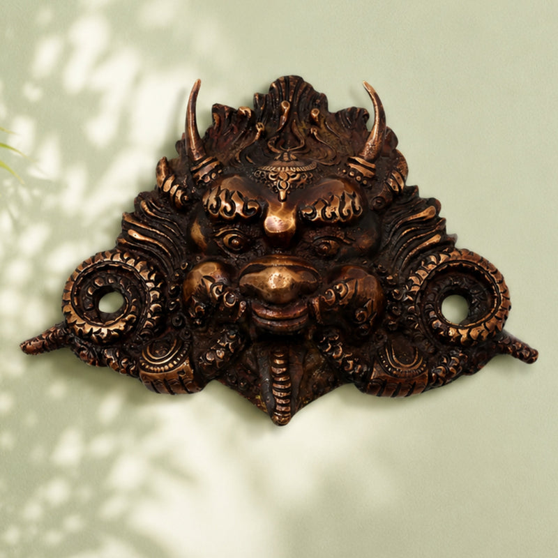 Handcrafted Brass Bhairava Face Wall Sculpture, Lord Kala Bhairav Mask for Temple, Vastu, Pooja & Spiritual Decor, Gold, 4.5 Inch, 1 Piece