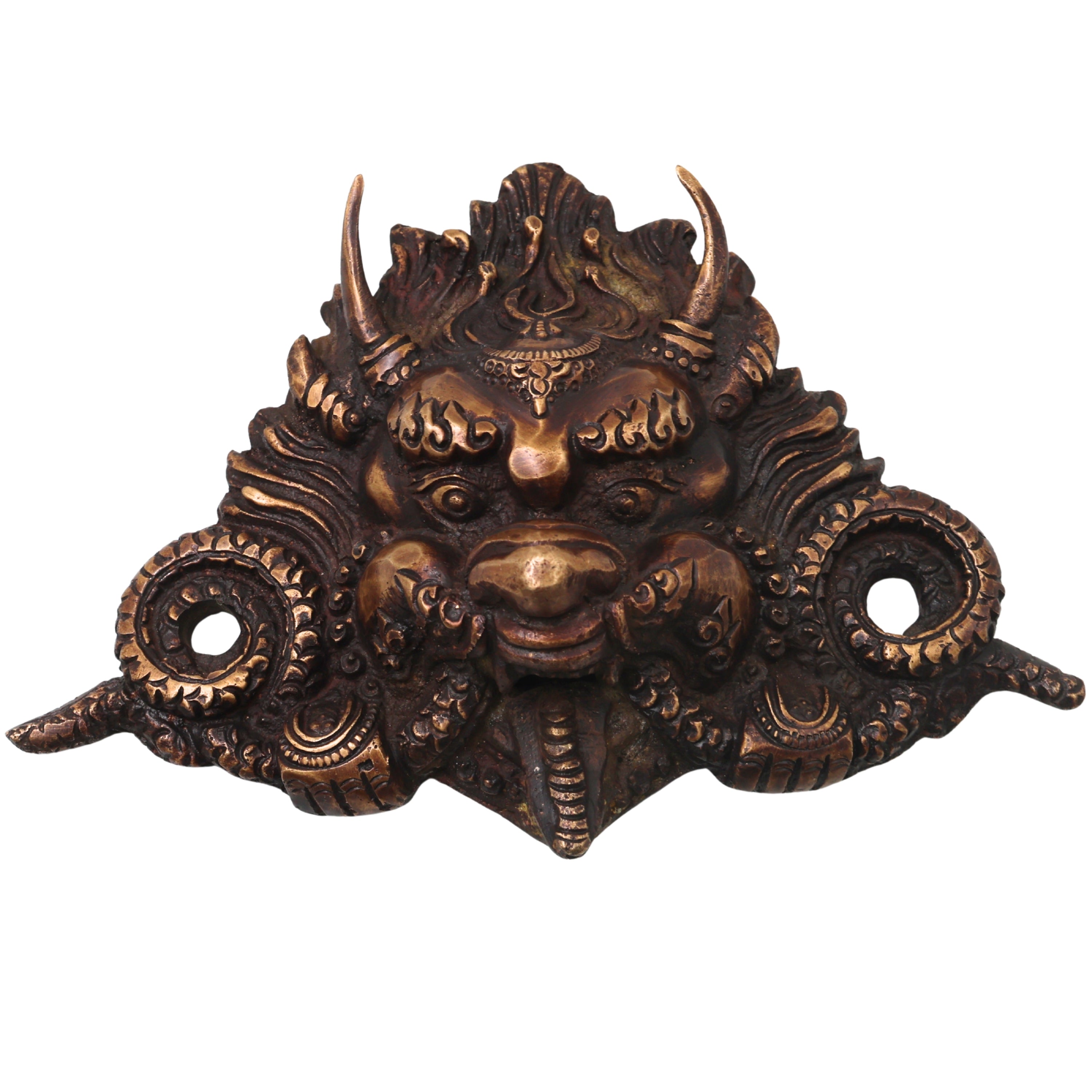 Handcrafted Brass Bhairava Face Wall Sculpture, Lord Kala Bhairav Mask for Temple, Vastu, Pooja & Spiritual Decor, Gold, 4.5 Inch, 1 Piece