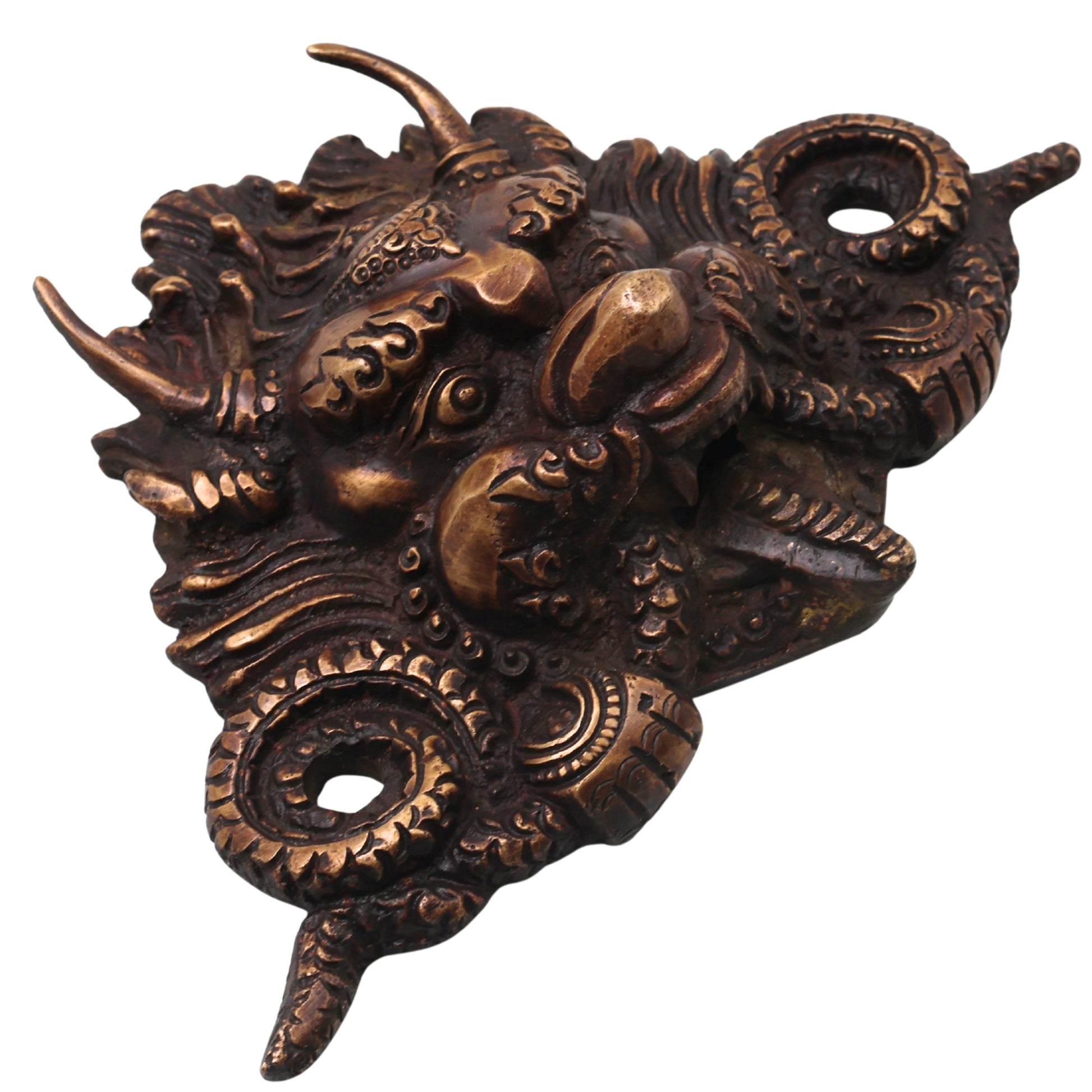 Handcrafted Brass Bhairava Face Wall Sculpture, Lord Kala Bhairav Mask for Temple, Vastu, Pooja & Spiritual Decor, Gold, 4.5 Inch, 1 Piece