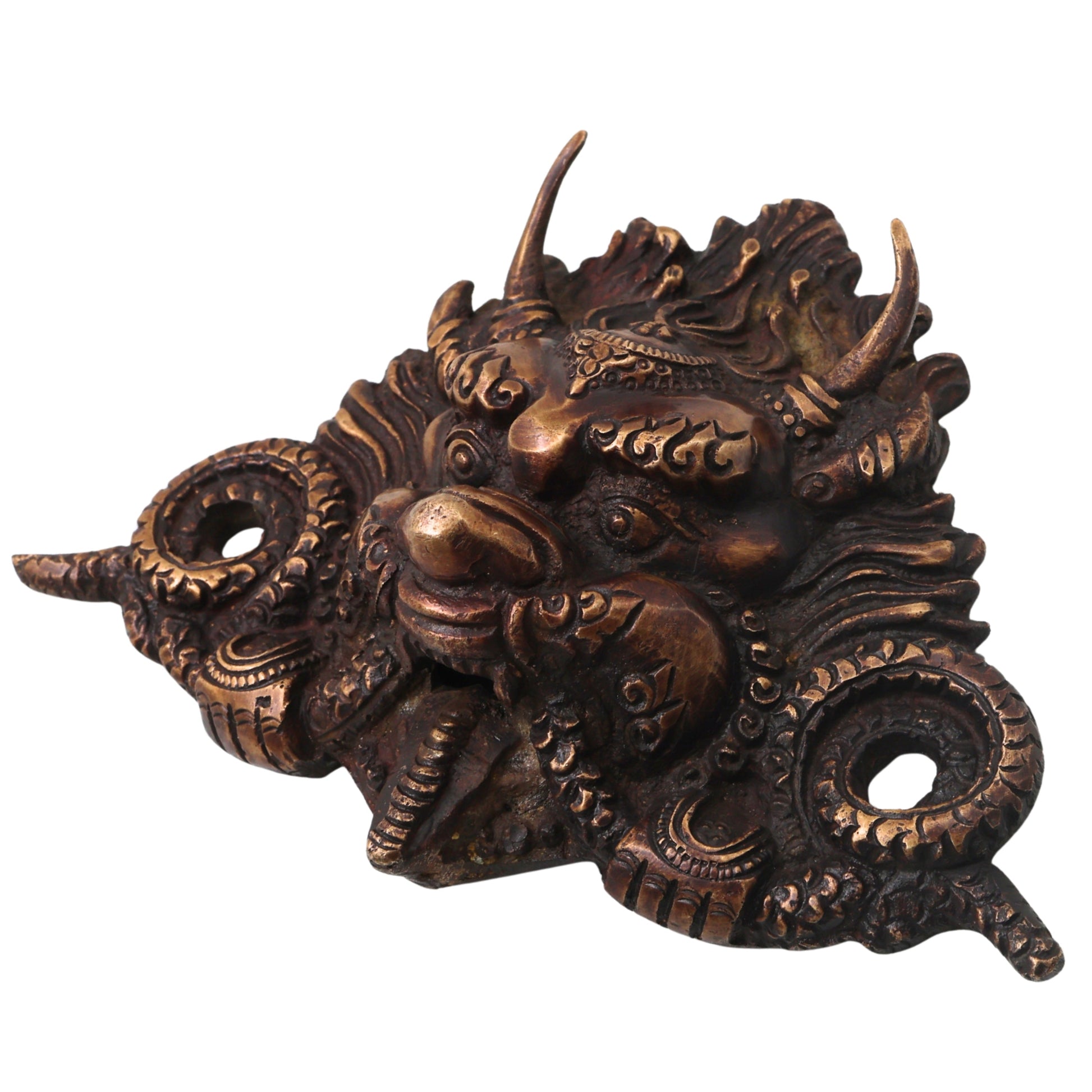 Handcrafted Brass Bhairava Face Wall Sculpture, Lord Kala Bhairav Mask for Temple, Vastu, Pooja & Spiritual Decor, Gold, 4.5 Inch, 1 Piece