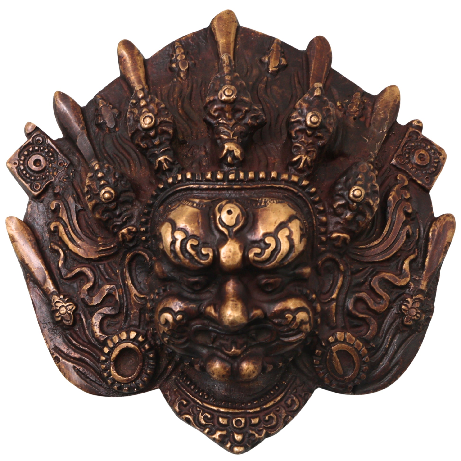 Brass Kala Bhairava Face Sculpture, Handcrafted Bhairava Wall Decor Mask for Pooja, Temple & Vastu, Gold, 5 Inch, 1 Piece