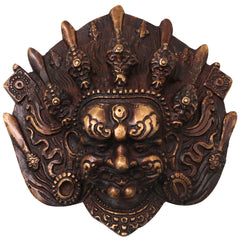 Brass Kala Bhairava Face Sculpture, Handcrafted Bhairava Wall Decor Mask for Pooja, Temple & Vastu, Gold, 5 Inch, 1 Piece