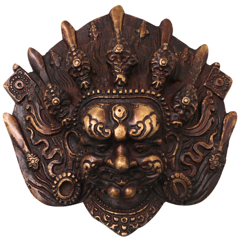 Brass Kala Bhairava Face Sculpture, Handcrafted Bhairava Wall Decor Mask for Pooja, Temple & Vastu, Gold, 5 Inch, 1 Piece