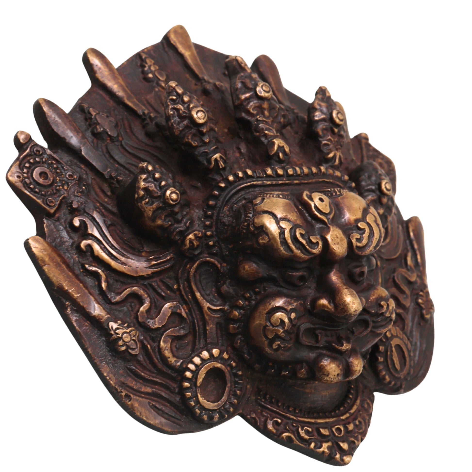Brass Kala Bhairava Face Sculpture, Handcrafted Bhairava Wall Decor Mask for Pooja, Temple & Vastu, Gold, 5 Inch, 1 Piece