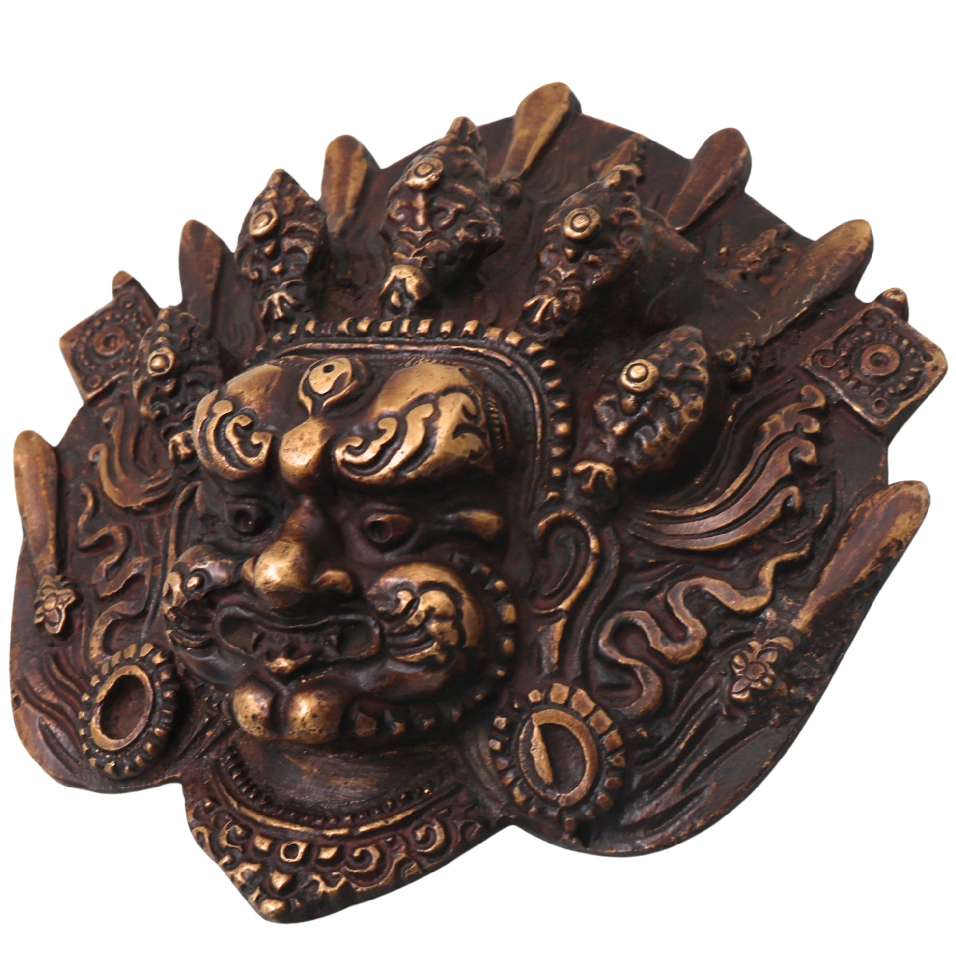 Brass Kala Bhairava Face Sculpture, Handcrafted Bhairava Wall Decor Mask for Pooja, Temple & Vastu, Gold, 5 Inch, 1 Piece