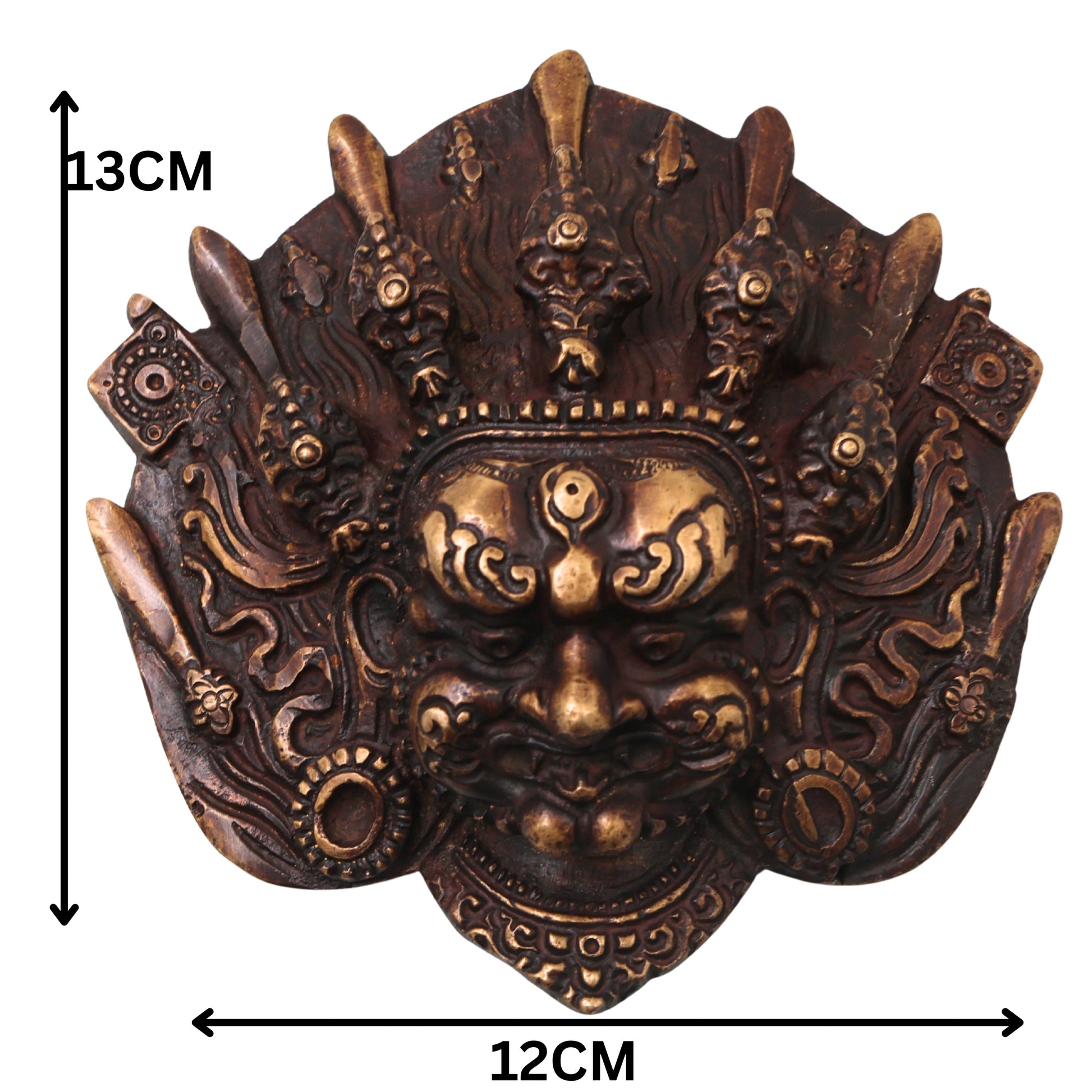 Brass Kala Bhairava Face Sculpture, Handcrafted Bhairava Wall Decor Mask for Pooja, Temple & Vastu, Gold, 5 Inch, 1 Piece
