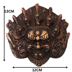 Brass Kala Bhairava Face Sculpture, Handcrafted Bhairava Wall Decor Mask for Pooja, Temple & Vastu, Gold, 5 Inch, 1 Piece