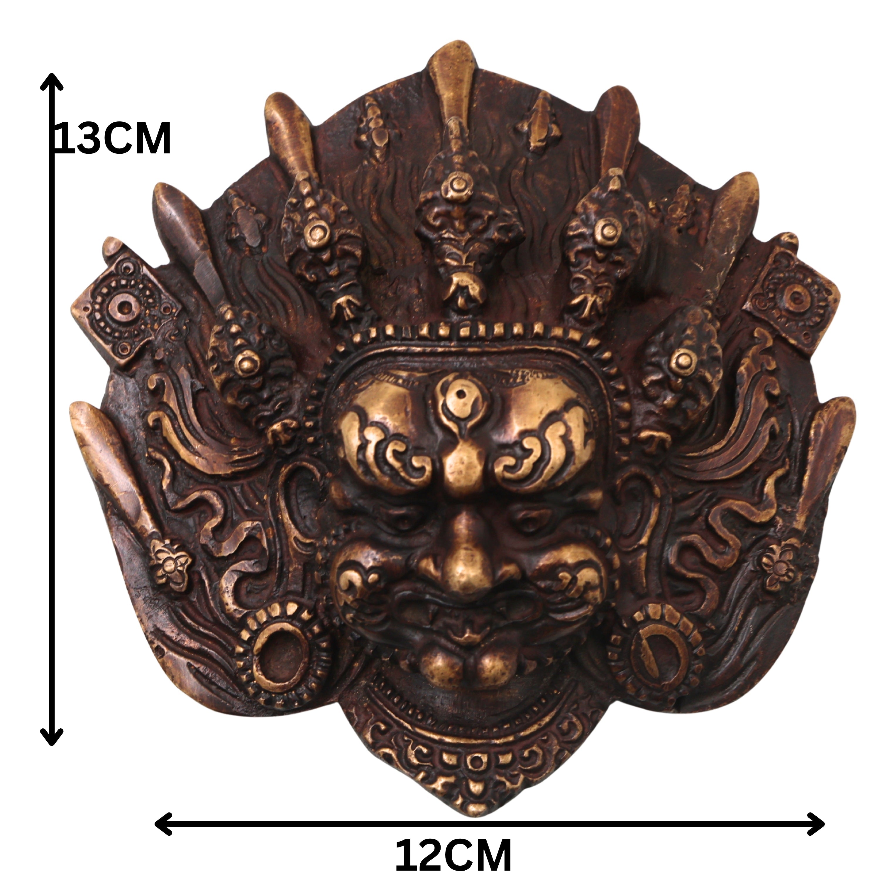 Brass Kala Bhairava Face Sculpture, Handcrafted Bhairava Wall Decor Mask for Pooja, Temple & Vastu, Gold, 5 Inch, 1 Piece