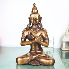 Brass Vajrasattva Murti Statue Handcrafted Dorje Sempa Buddhist Idol for Pooja, Home Decor & Gifting, Gold, 14 Inch, 1 Piece