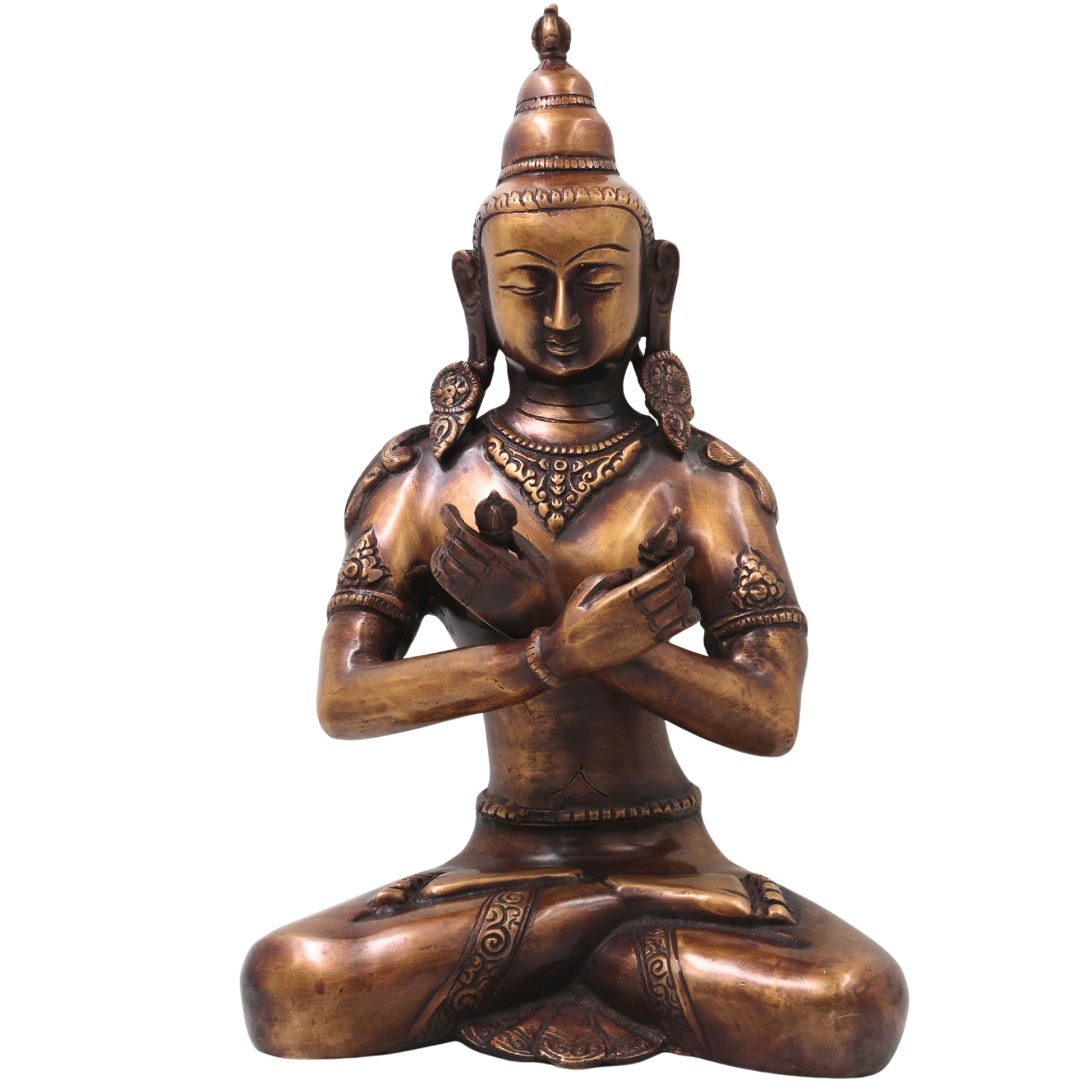Brass Vajrasattva Murti Statue Handcrafted Dorje Sempa Buddhist Idol for Pooja, Home Decor & Gifting, Gold, 14 Inch, 1 Piece