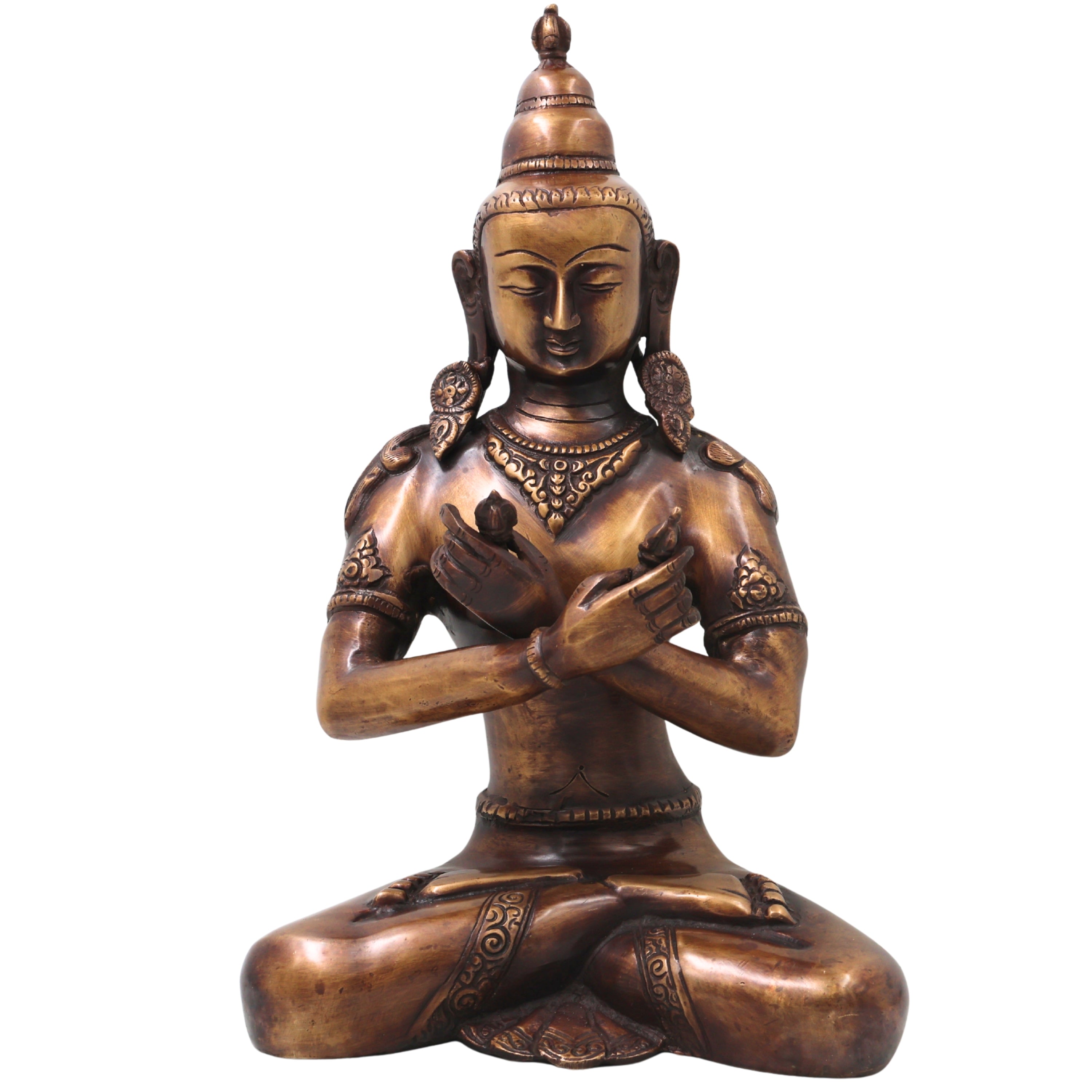 Brass Vajrasattva Murti Statue Handcrafted Dorje Sempa Buddhist Idol for Pooja, Home Decor & Gifting, Gold, 14 Inch, 1 Piece