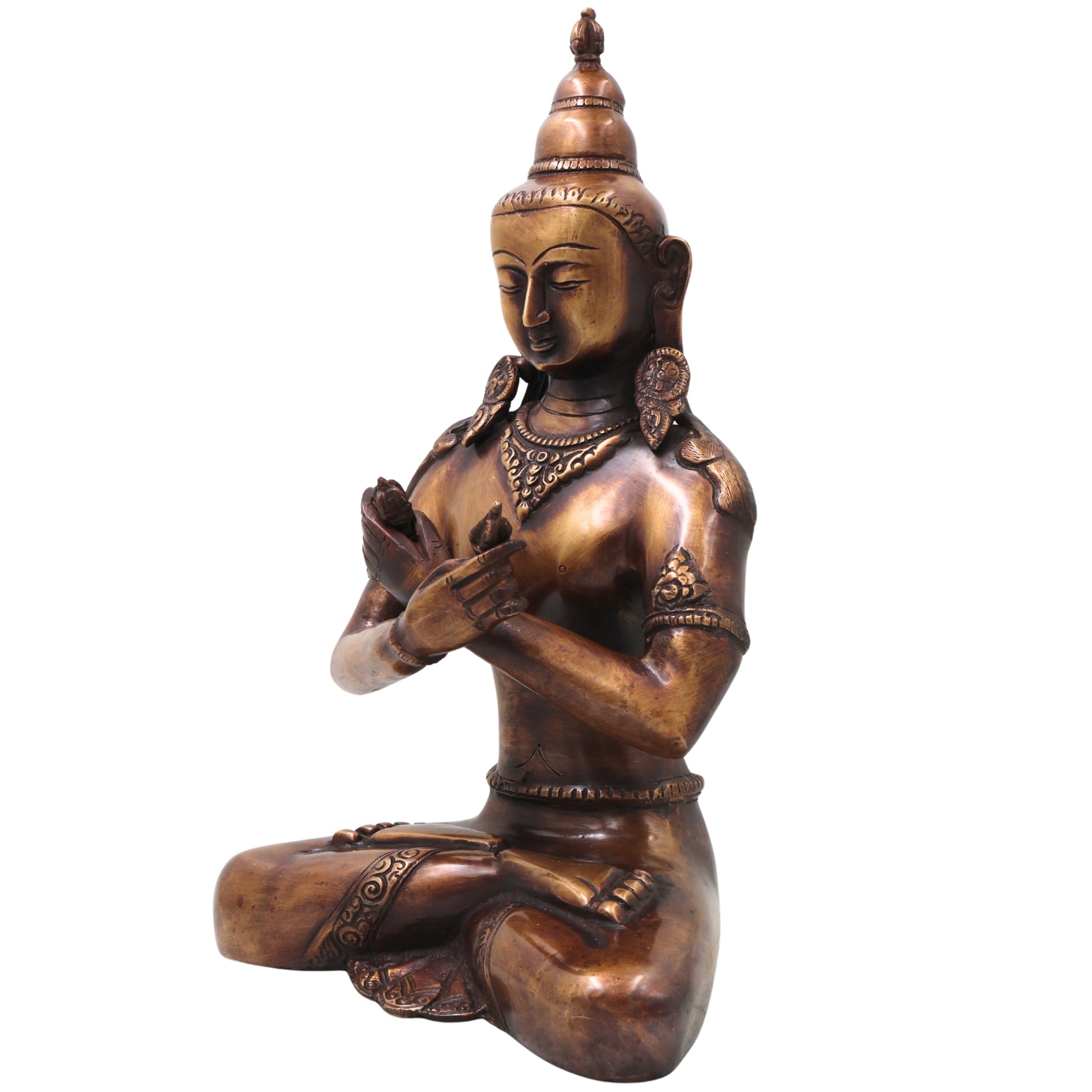 Brass Vajrasattva Murti Statue Handcrafted Dorje Sempa Buddhist Idol for Pooja, Home Decor & Gifting, Gold, 14 Inch, 1 Piece