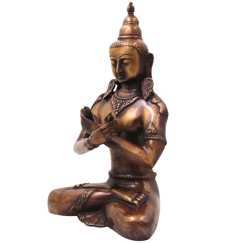 Brass Vajrasattva Murti Statue Handcrafted Dorje Sempa Buddhist Idol for Pooja, Home Decor & Gifting, Gold, 14 Inch, 1 Piece