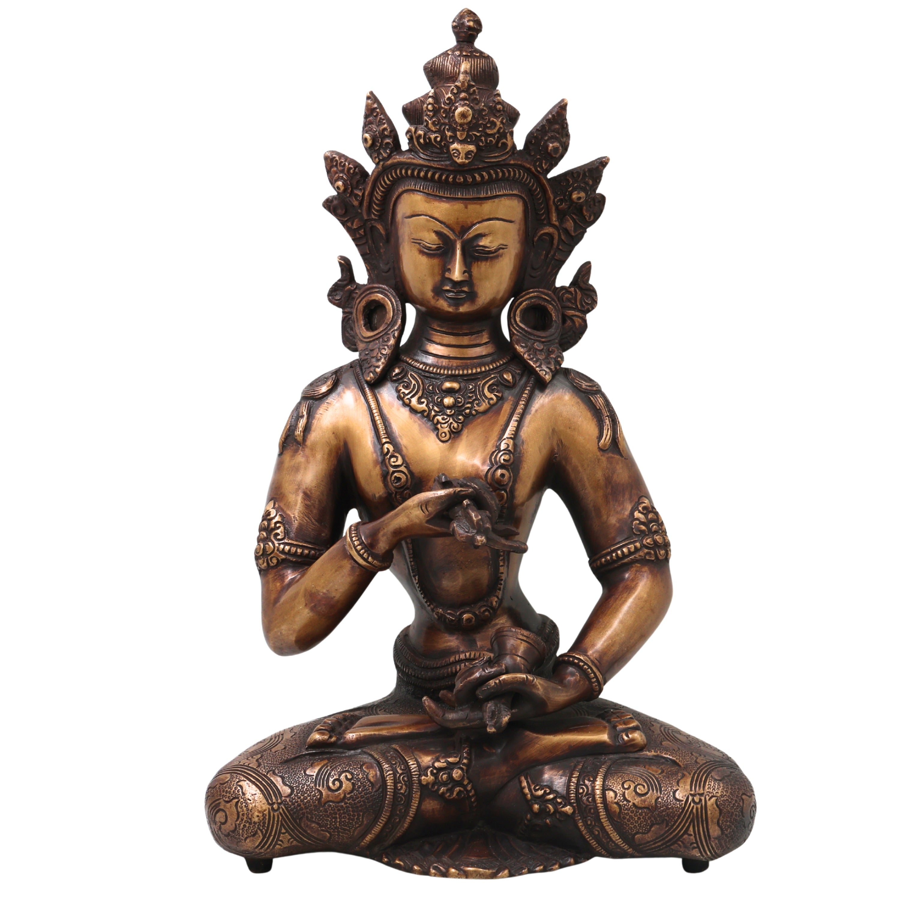 Brass Vajrasattva Murti Statue, Handcrafted Dorje Sempa Buddhist Idol for Pooja, Home Decor & Gifting, Gold, 15.5 Inch, 1 Piece