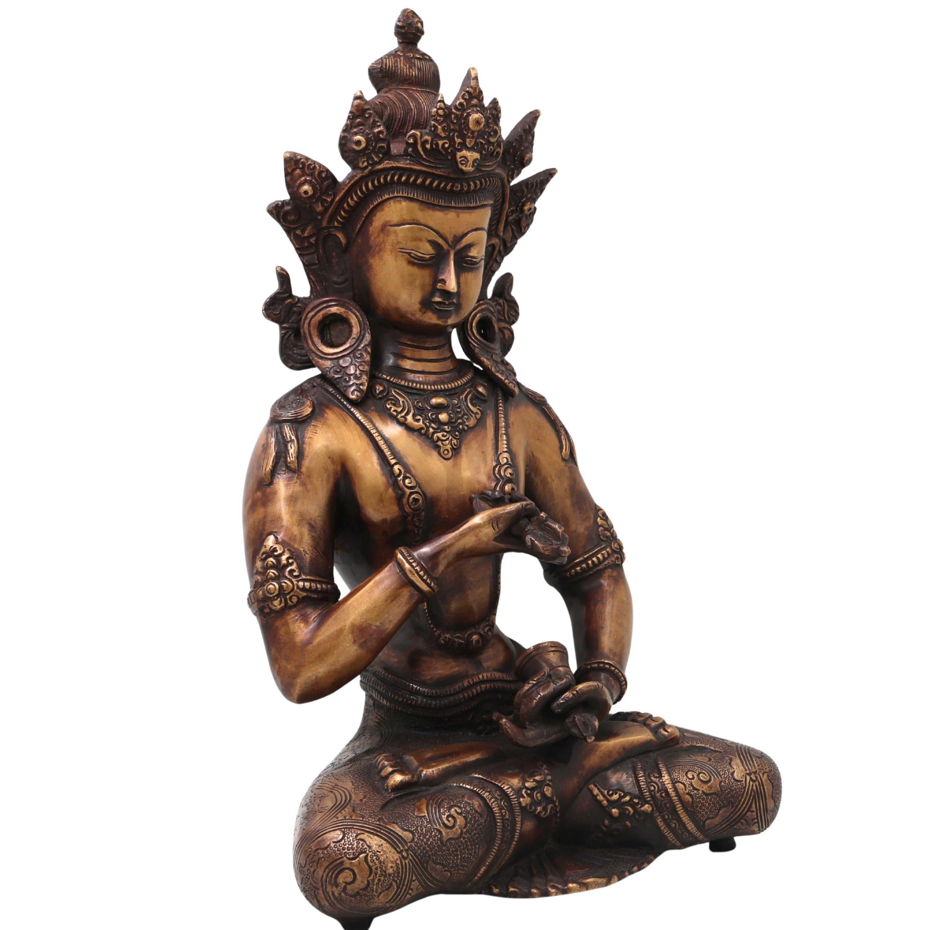 Brass Vajrasattva Murti Statue, Handcrafted Dorje Sempa Buddhist Idol for Pooja, Home Decor & Gifting, Gold, 15.5 Inch, 1 Piece