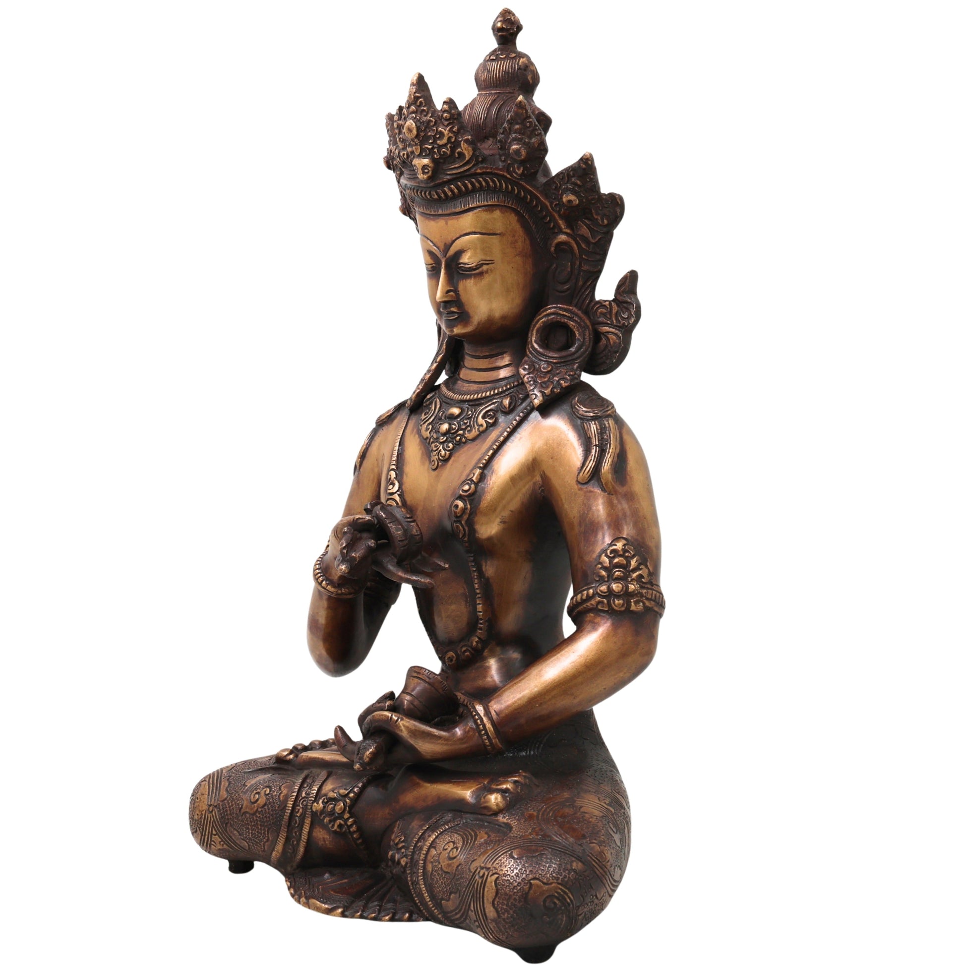 Brass Vajrasattva Murti Statue, Handcrafted Dorje Sempa Buddhist Idol for Pooja, Home Decor & Gifting, Gold, 15.5 Inch, 1 Piece