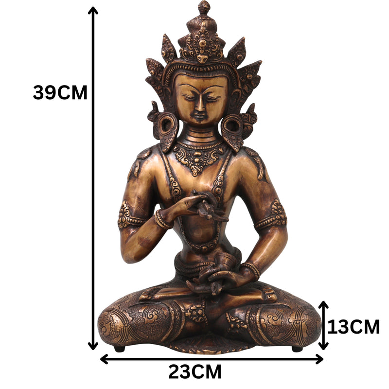 Brass Vajrasattva Murti Statue, Handcrafted Dorje Sempa Buddhist Idol for Pooja, Home Decor & Gifting, Gold, 15.5 Inch, 1 Piece