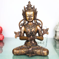 Brass Vajradhara Idol Murti Handcrafted  Adi Buddha Dorje Chang Statue for Pooja, Home Decor & Gifting, Gold, 11 Inch, 1 Piece
