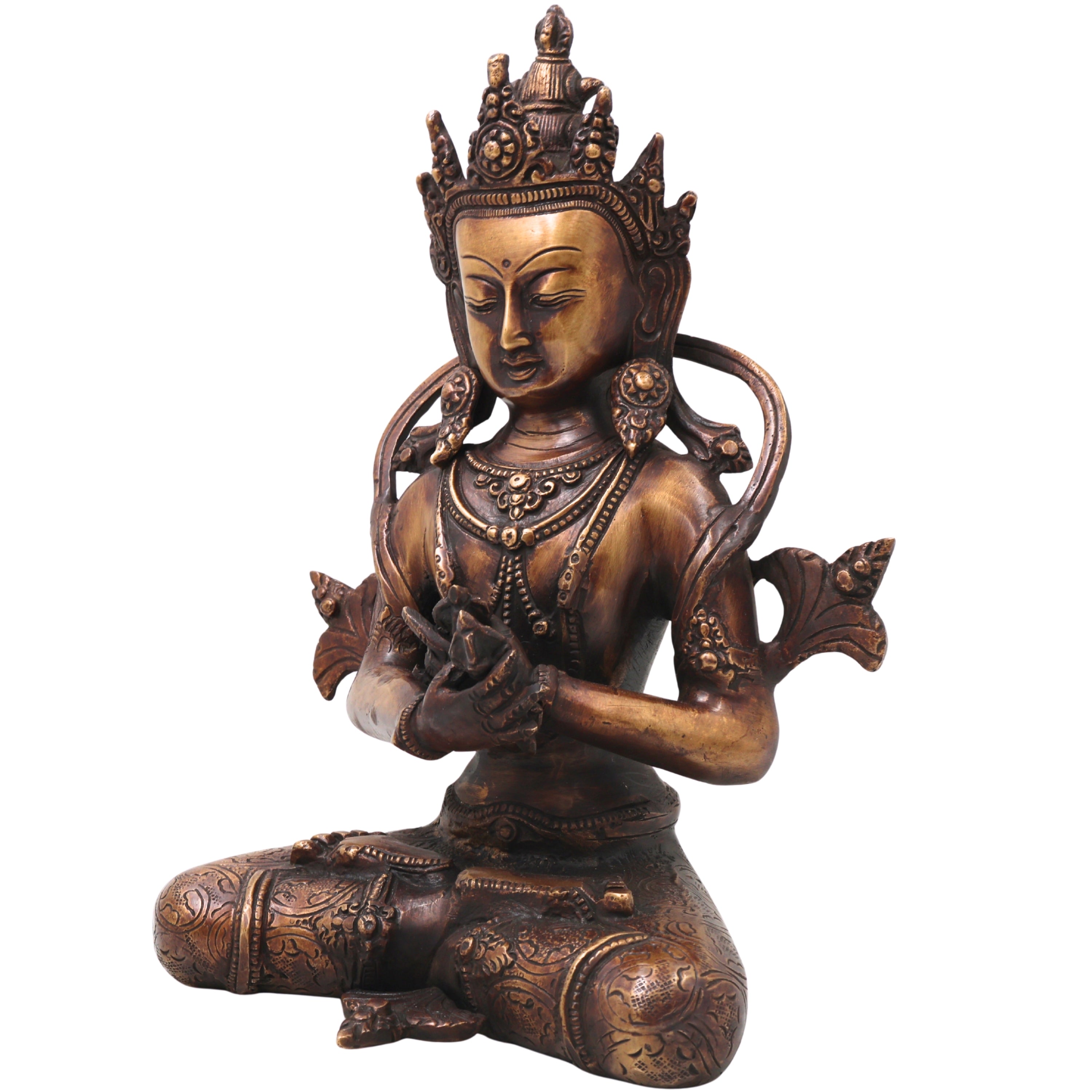 Brass Vajradhara Idol Murti Handcrafted  Adi Buddha Dorje Chang Statue for Pooja, Home Decor & Gifting, Gold, 11 Inch, 1 Piece