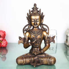 Brass Vajrasattva Idol Murti, Handcrafted Dorje Sempa Buddhist Statue for Pooja, Meditation, Home Decor & Gifting, Gold, 11 Inch, 1 Piece