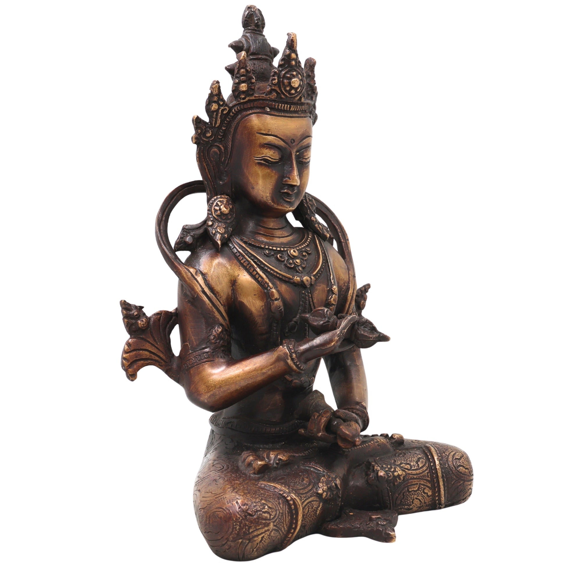 Brass Vajrasattva Idol Murti, Handcrafted Dorje Sempa Buddhist Statue for Pooja, Meditation, Home Decor & Gifting, Gold, 11 Inch, 1 Piece