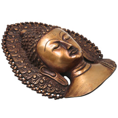 Brass Buddha Face Wall Decor, Gautama Enlightenment Murti for Home, Pooja, Gifting, Handcrafted Traditional Chola Art, Gold, 14 Inch, 1 Piece