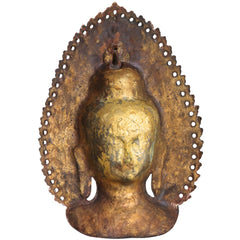 Brass Buddha Face Wall Decor, Gautama Enlightenment Murti for Home, Pooja, Gifting, Handcrafted Traditional Chola Art, Gold, 14 Inch, 1 Piece