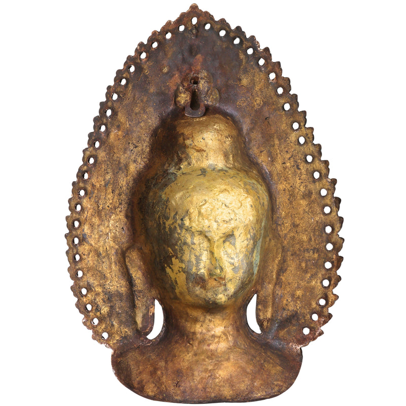 Brass Buddha Face Wall Decor, Gautama Enlightenment Murti for Home, Pooja, Gifting, Handcrafted Traditional Chola Art, Gold, 14 Inch, 1 Piece