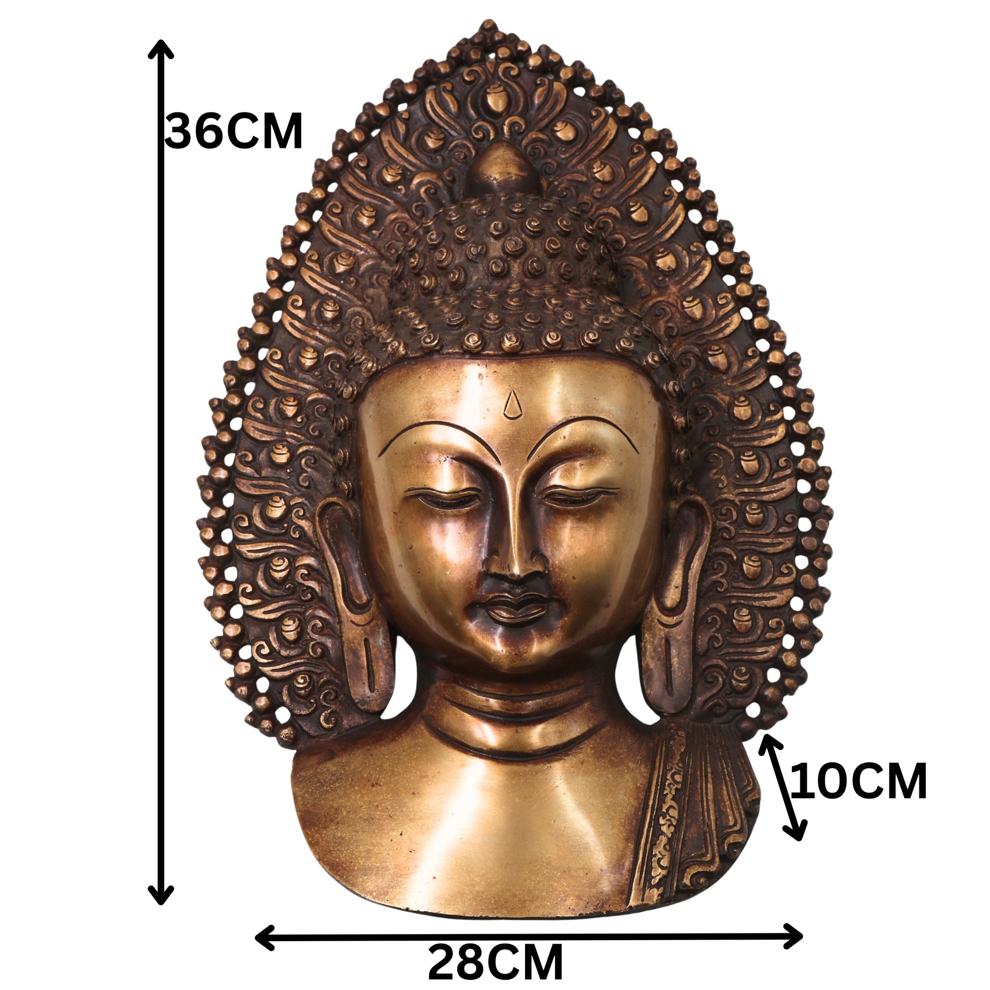 Brass Buddha Face Wall Decor, Gautama Enlightenment Murti for Home, Pooja, Gifting, Handcrafted Traditional Chola Art, Gold, 14 Inch, 1 Piece