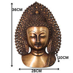Brass Buddha Face Wall Decor, Gautama Enlightenment Murti for Home, Pooja, Gifting, Handcrafted Traditional Chola Art, Gold, 14 Inch, 1 Piece