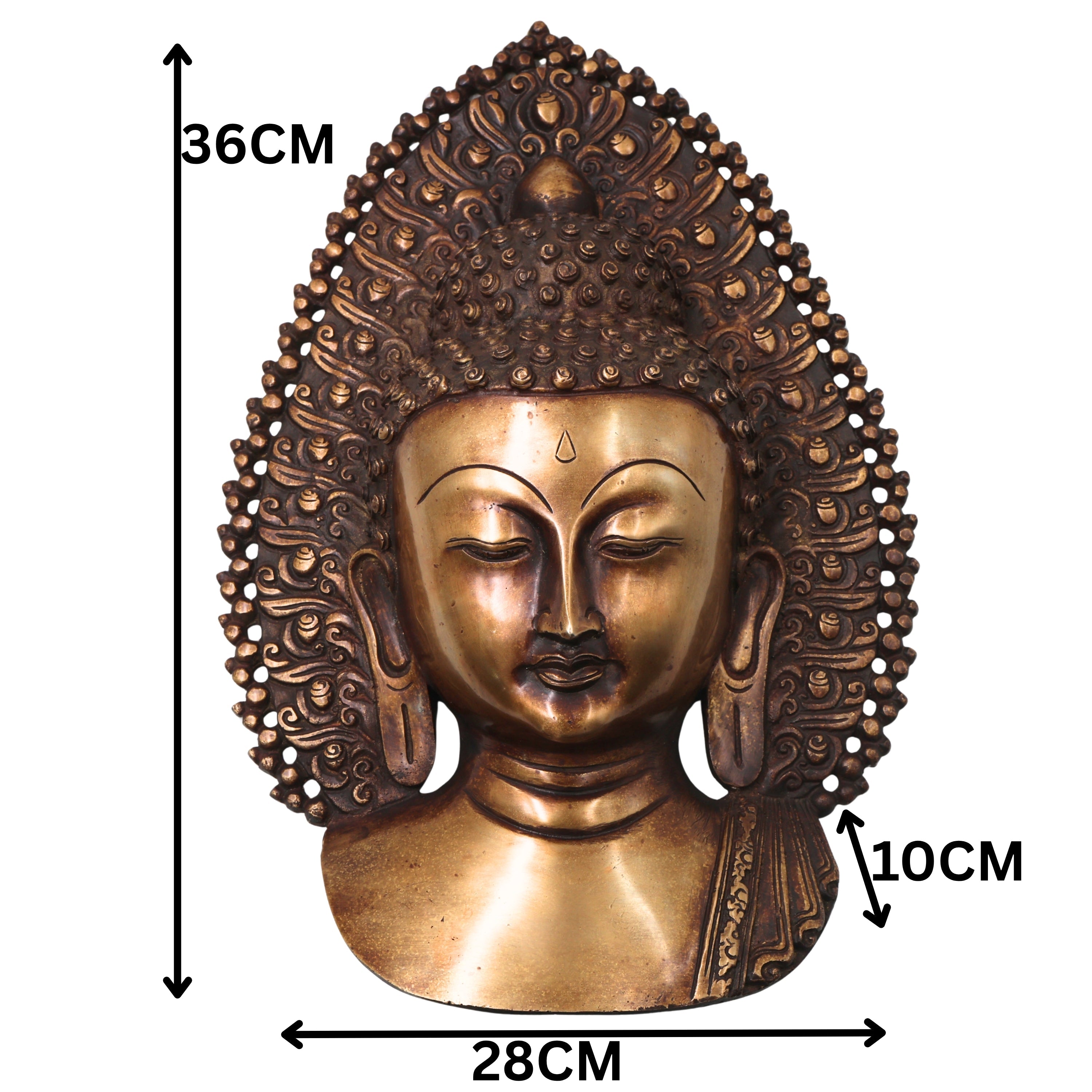 Brass Buddha Face Wall Decor, Gautama Enlightenment Murti for Home, Pooja, Gifting, Handcrafted Traditional Chola Art, Gold, 14 Inch, 1 Piece