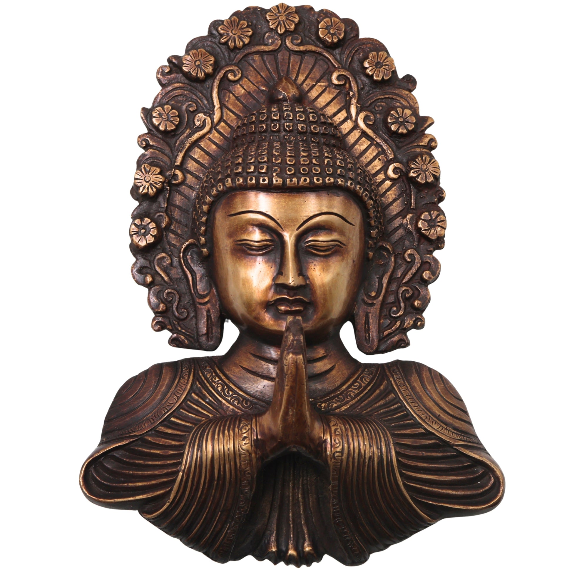 Handcrafted Brass Buddha Face Wall Decor, Gautama Shakyamuni Spiritual Home Décor, Pooja & Gifting Art, Gold, 8.5 Inch, 1 Piece