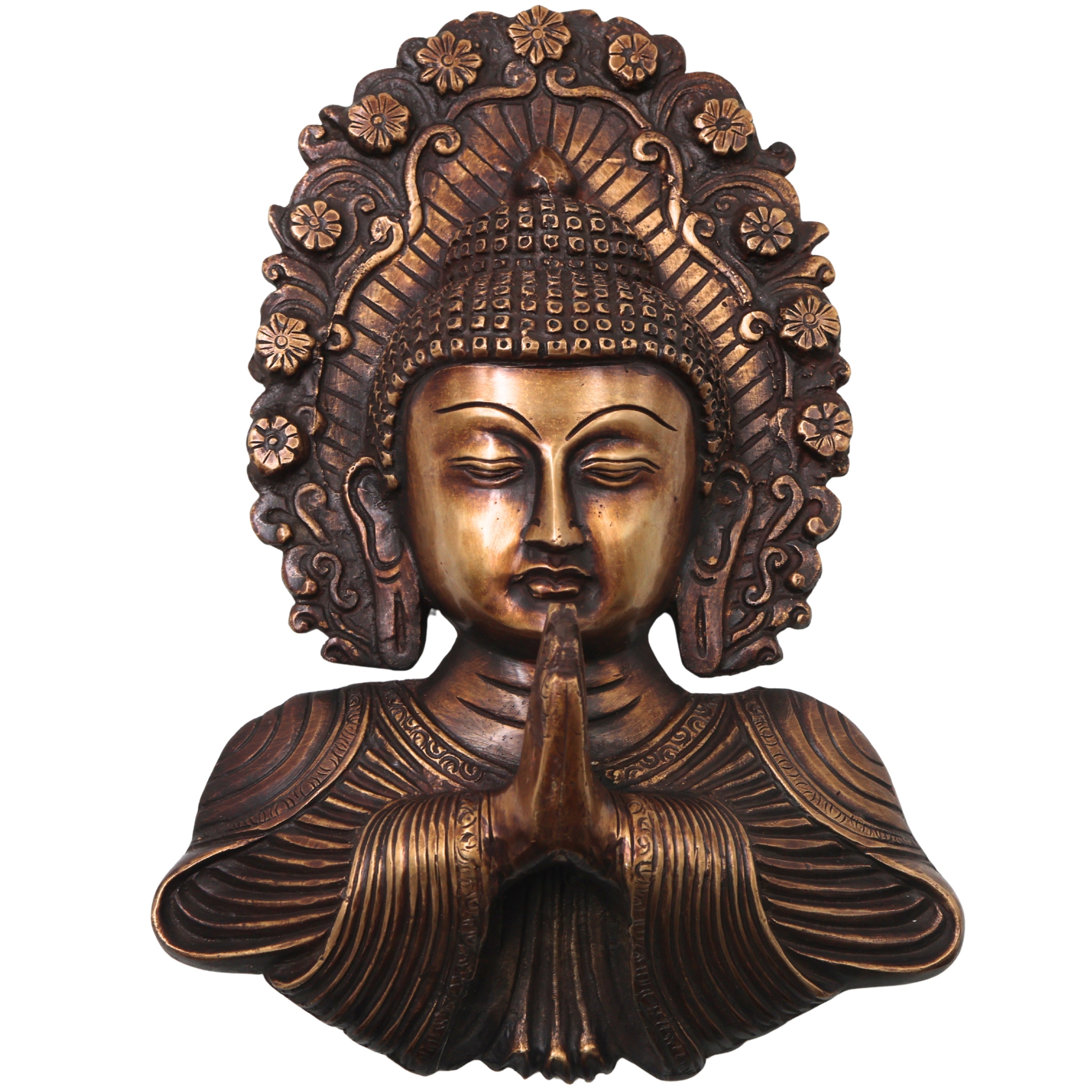 Handcrafted Brass Buddha Face Wall Decor, Gautama Shakyamuni Spiritual Home Décor, Pooja & Gifting Art, Gold, 8.5 Inch, 1 Piece