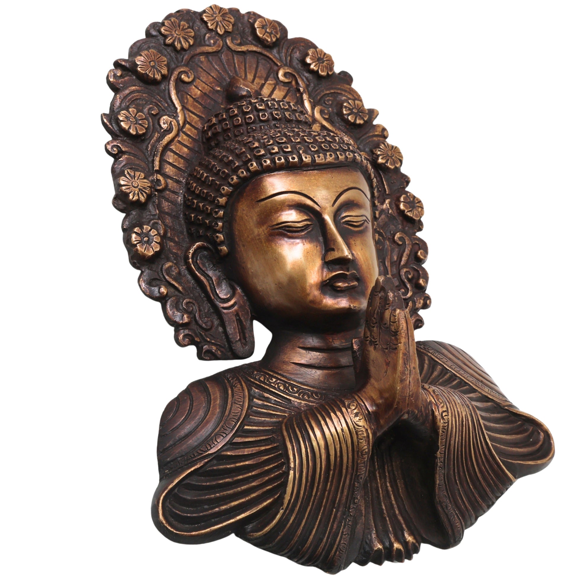 Handcrafted Brass Buddha Face Wall Decor, Gautama Shakyamuni Spiritual Home Décor, Pooja & Gifting Art, Gold, 8.5 Inch, 1 Piece