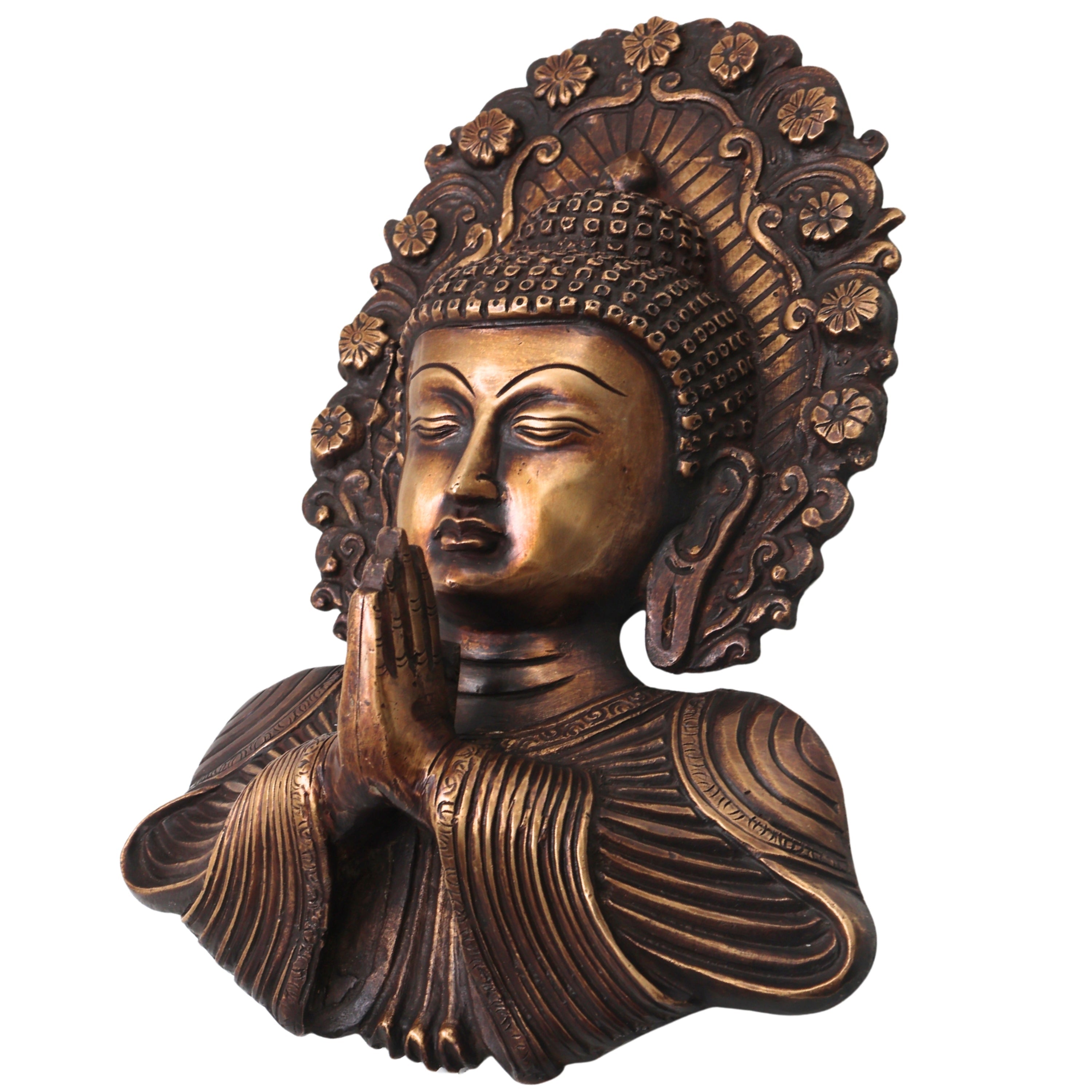 Handcrafted Brass Buddha Face Wall Decor, Gautama Shakyamuni Spiritual Home Décor, Pooja & Gifting Art, Gold, 8.5 Inch, 1 Piece