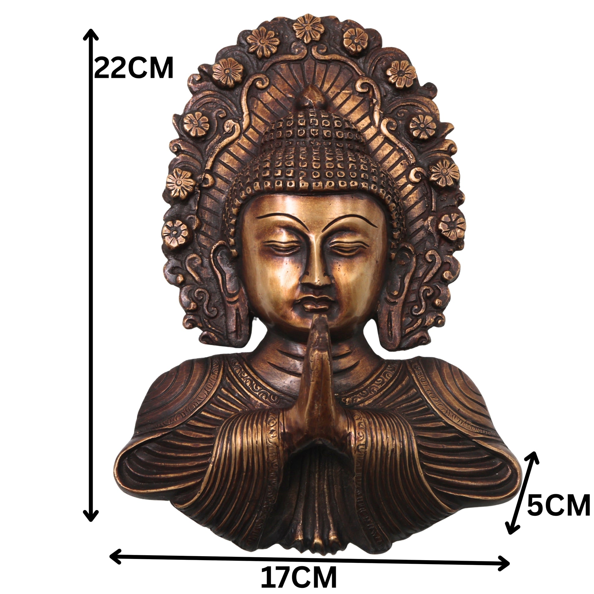 Handcrafted Brass Buddha Face Wall Decor, Gautama Shakyamuni Spiritual Home Décor, Pooja & Gifting Art, Gold, 8.5 Inch, 1 Piece