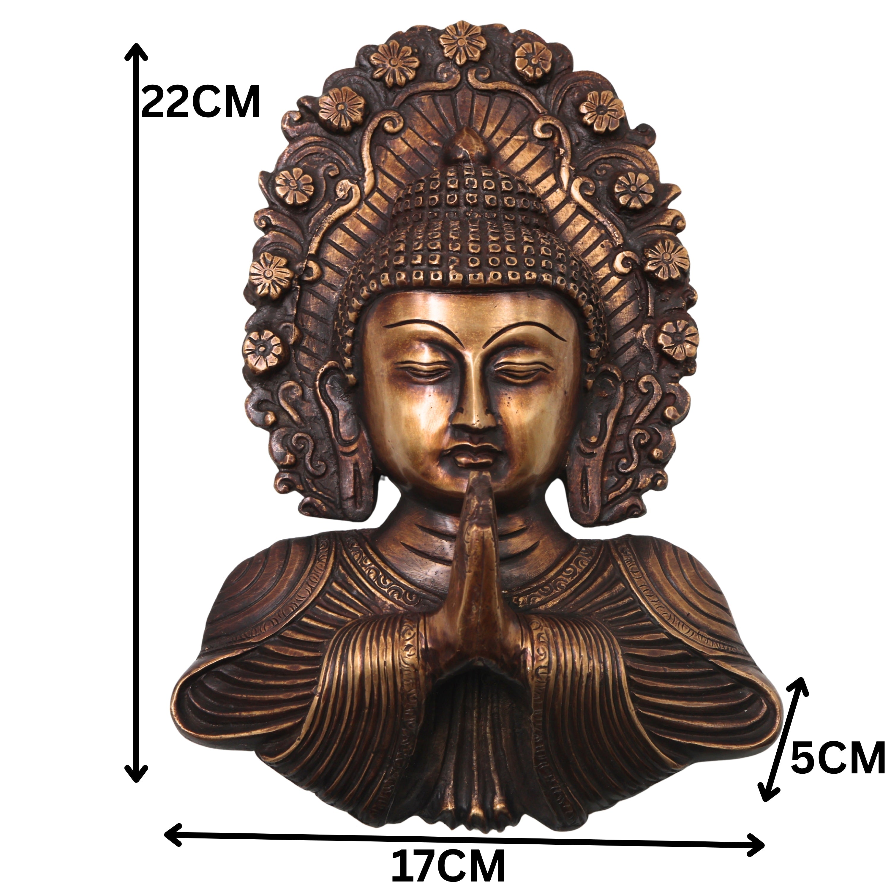 Handcrafted Brass Buddha Face Wall Decor, Gautama Shakyamuni Spiritual Home Décor, Pooja & Gifting Art, Gold, 8.5 Inch, 1 Piece