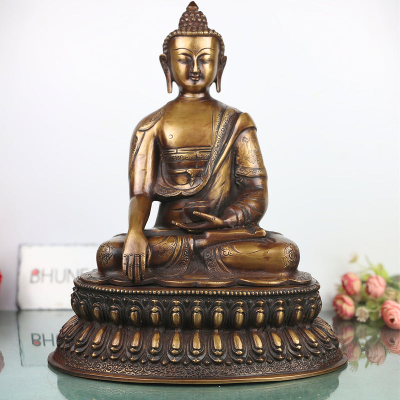 Handcrafted Brass Gautama Buddha Idol Murti, Traditional Chola Meditation Statue for Pooja, Home Decor & Gifting, Gold, 18.5 Inch, 1 Piece
