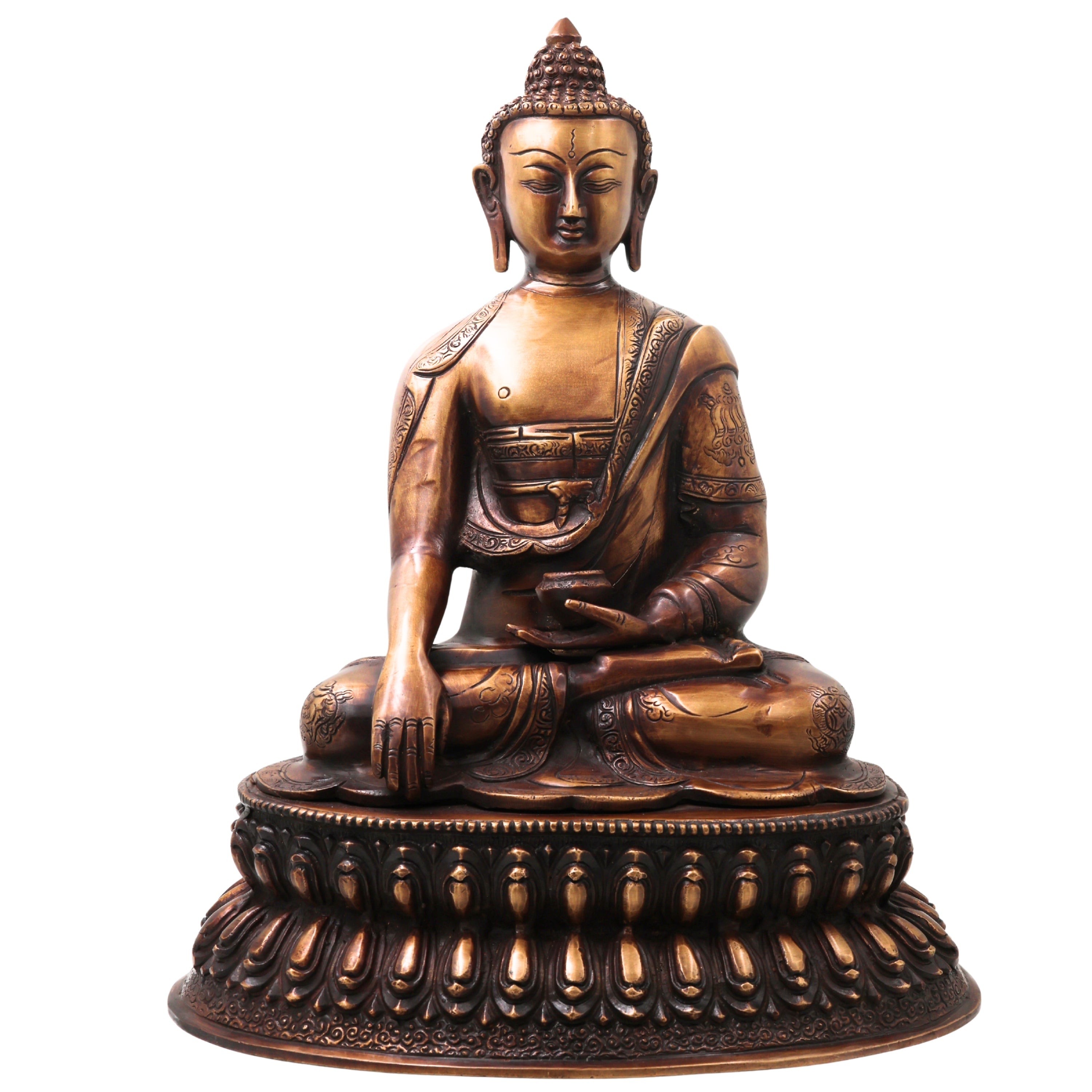 Handcrafted Brass Gautama Buddha Idol Murti, Traditional Chola Meditation Statue for Pooja, Home Decor & Gifting, Gold, 18.5 Inch, 1 Piece