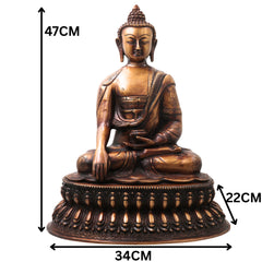 Handcrafted Brass Gautama Buddha Idol Murti, Traditional Chola Meditation Statue for Pooja, Home Decor & Gifting, Gold, 18.5 Inch, 1 Piece