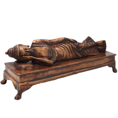 Brass Sleeping Buddha Idol Handcrafted Reclining Nirvana Statue Traditional Buddhist Home Decor Pooja Gift, Gold, 10.5 Inch, 1 Piece
