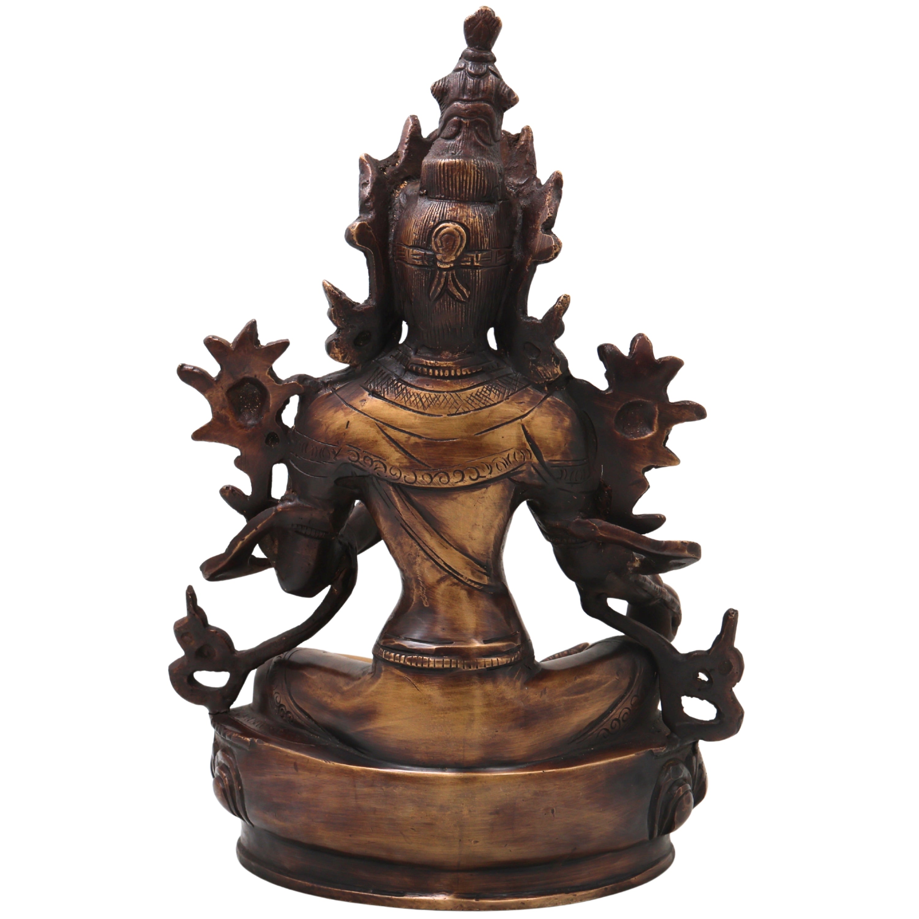 Brass Green Tara Idol Handcrafted Arya Tara Devi Murti Traditional Buddhist Statue for Pooja Home Decor Gifting, Gold, 13.5 Inch, 1 Piece