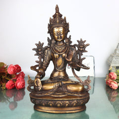Brass White Tara Idol Murti, Handcrafted  Shveta Tara Devi Traditional Sculpture for Pooja, Decor & Gifting, Gold, 13 Inch, 1 Piece