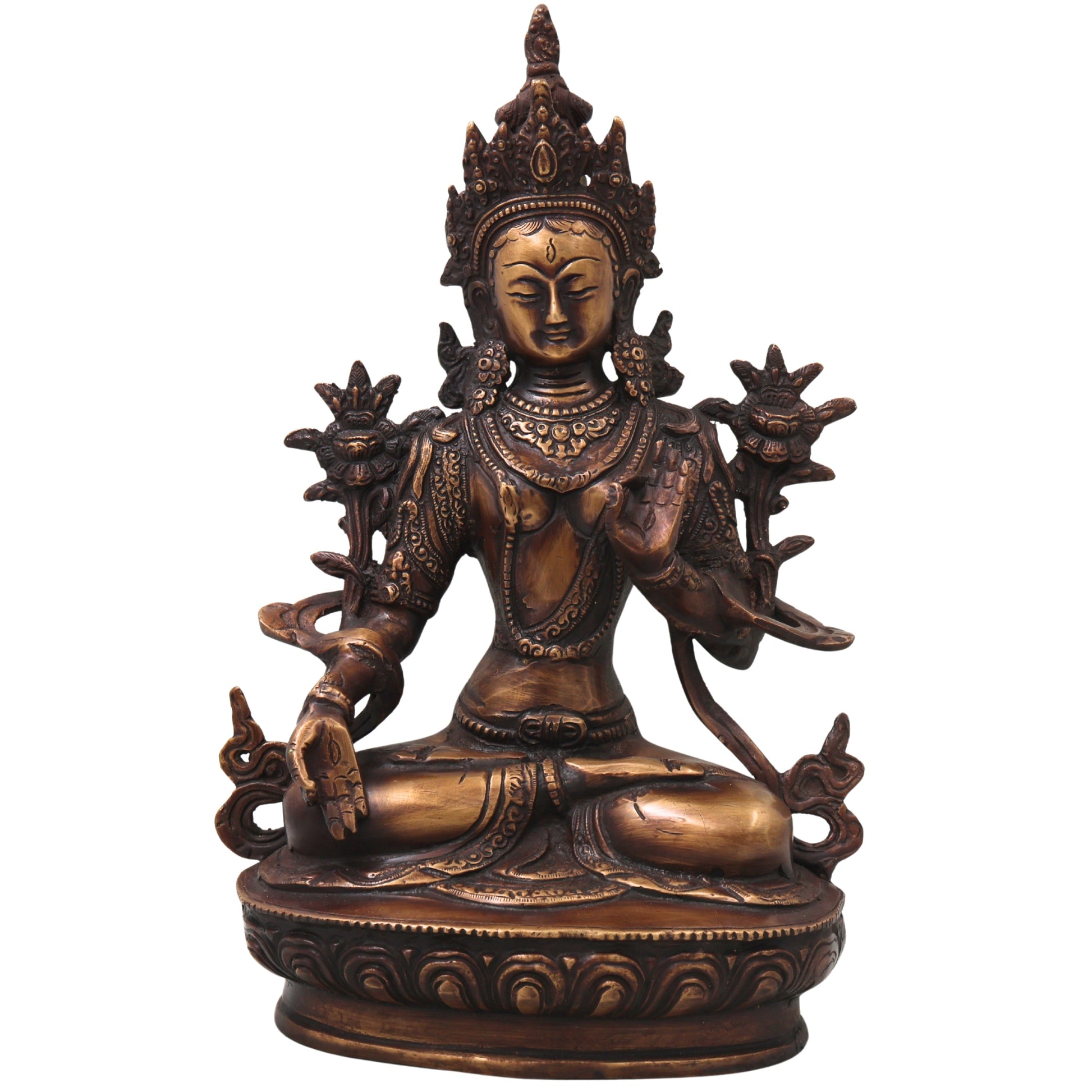 Brass White Tara Idol Murti, Handcrafted  Shveta Tara Devi Traditional Sculpture for Pooja, Decor & Gifting, Gold, 13 Inch, 1 Piece