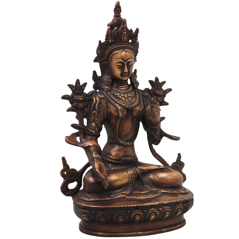 Brass White Tara Idol Murti, Handcrafted  Shveta Tara Devi Traditional Sculpture for Pooja, Decor & Gifting, Gold, 13 Inch, 1 Piece