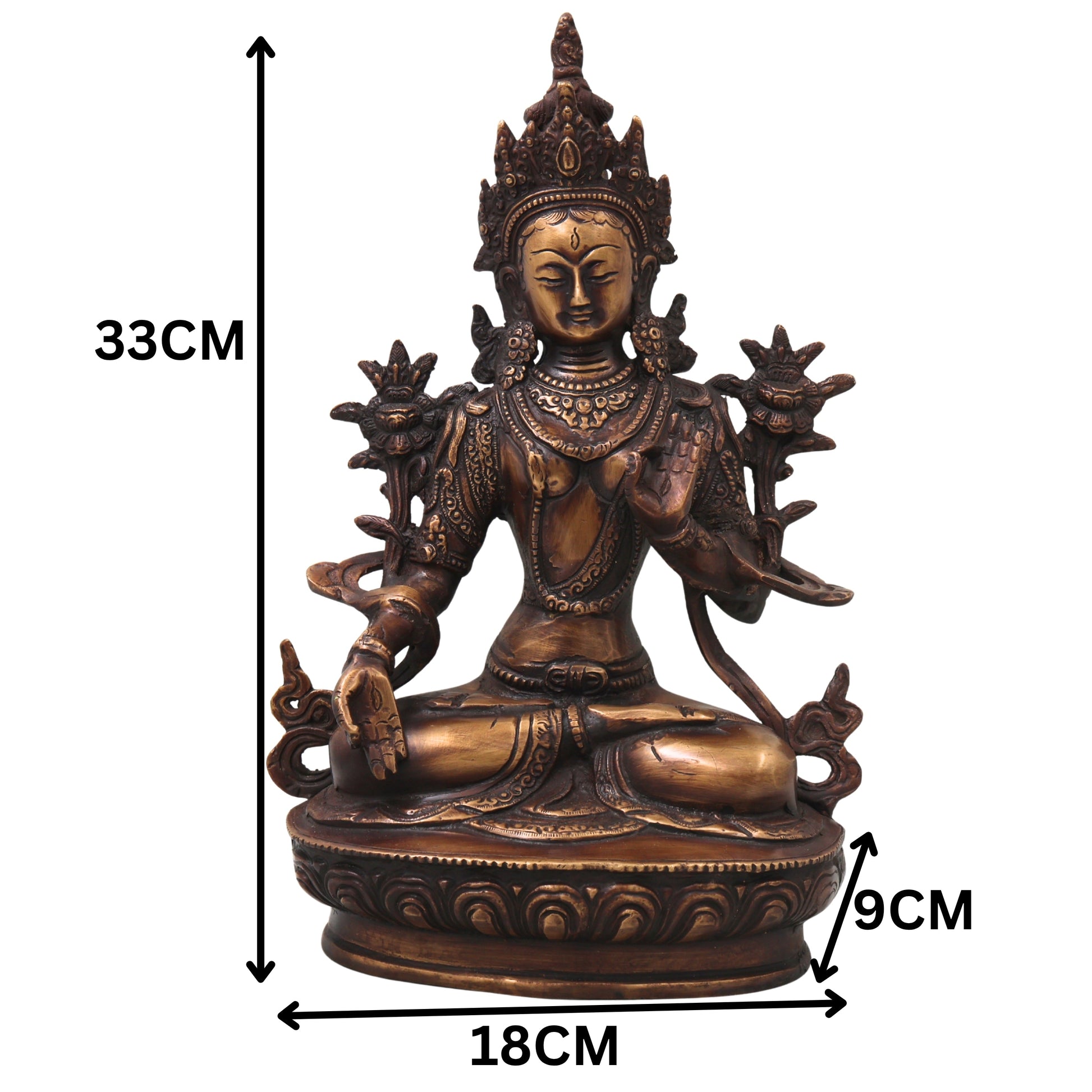 Brass White Tara Idol Murti, Handcrafted  Shveta Tara Devi Traditional Sculpture for Pooja, Decor & Gifting, Gold, 13 Inch, 1 Piece