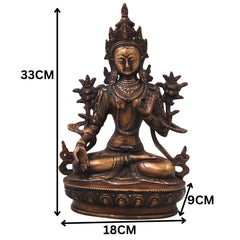 Brass White Tara Idol Murti, Handcrafted  Shveta Tara Devi Traditional Sculpture for Pooja, Decor & Gifting, Gold, 13 Inch, 1 Piece