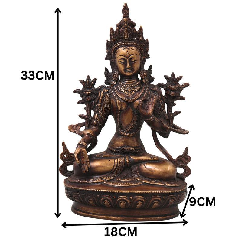 Brass White Tara Idol Murti, Handcrafted  Shveta Tara Devi Traditional Sculpture for Pooja, Decor & Gifting, Gold, 13 Inch, 1 Piece